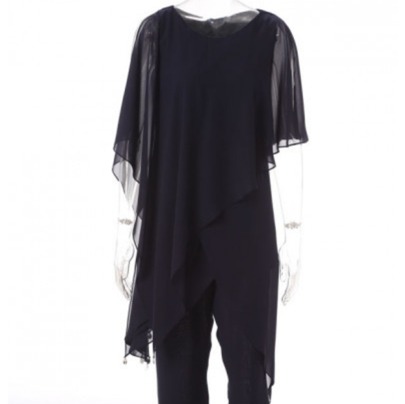 2 Piece Navy Chiffon Women's Pantsuit - Picture 6 of 6